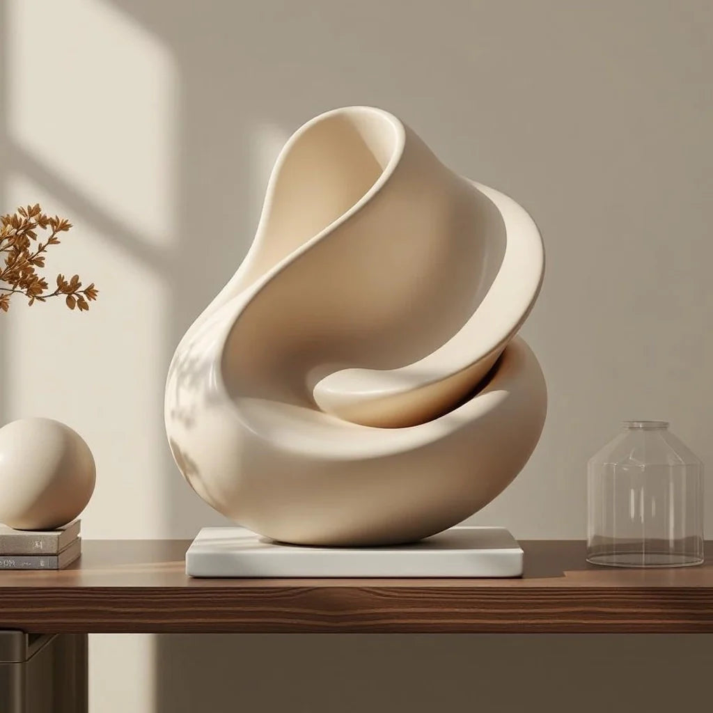 Abstract Resin Sculpture Object in Warm Ivory