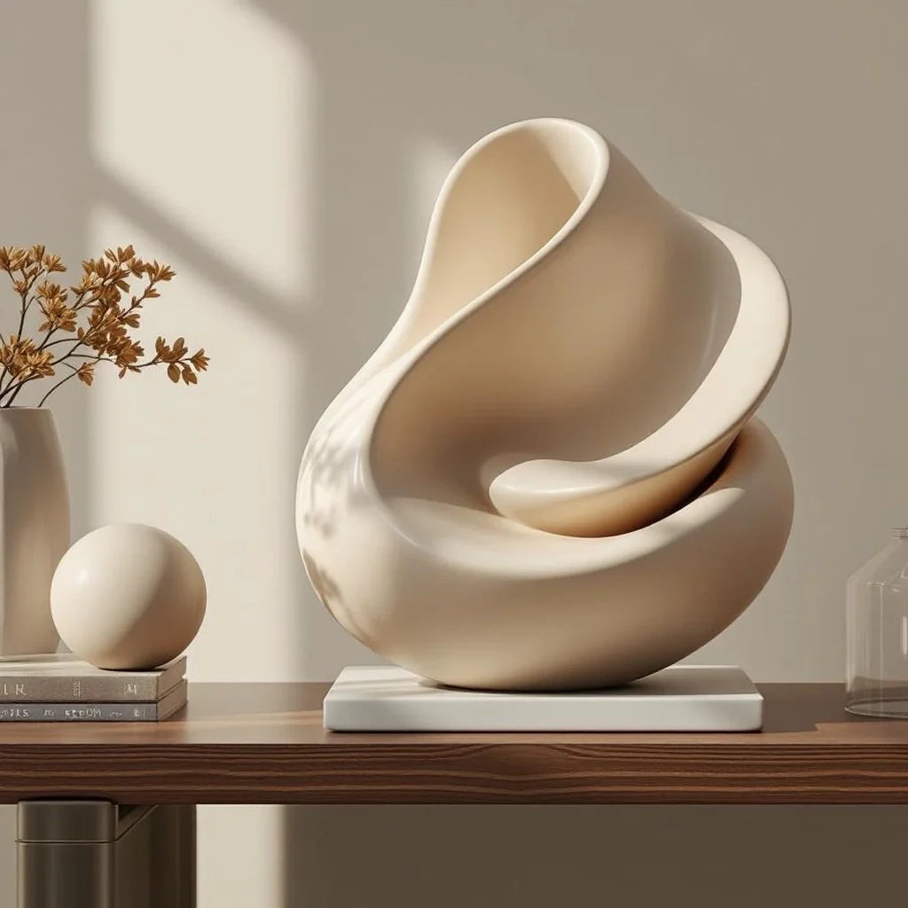 Abstract Resin Sculpture Object in Warm Ivory