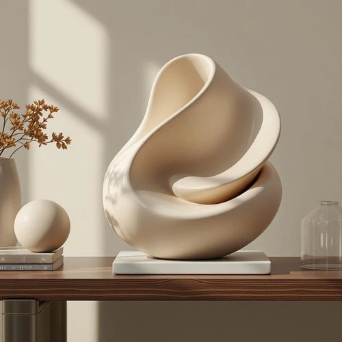 Abstract Resin Sculpture Object in Warm Ivory