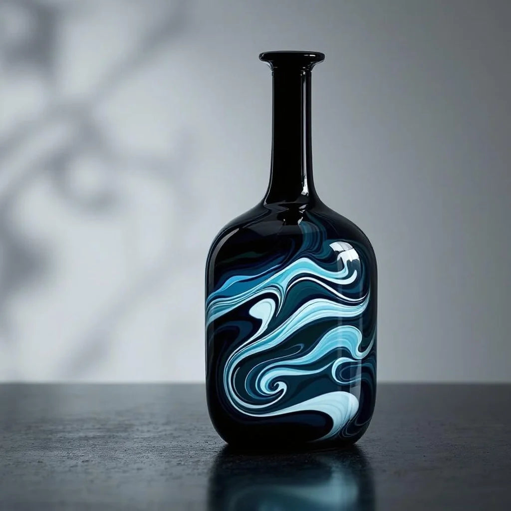 Art Glass Decorative Bottle with Swirl Pattern