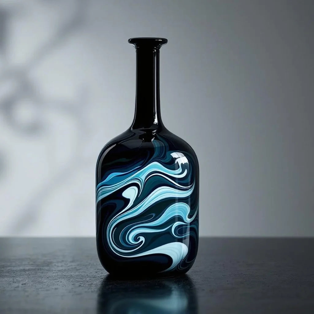 Art Glass Decorative Bottle with Swirl Pattern