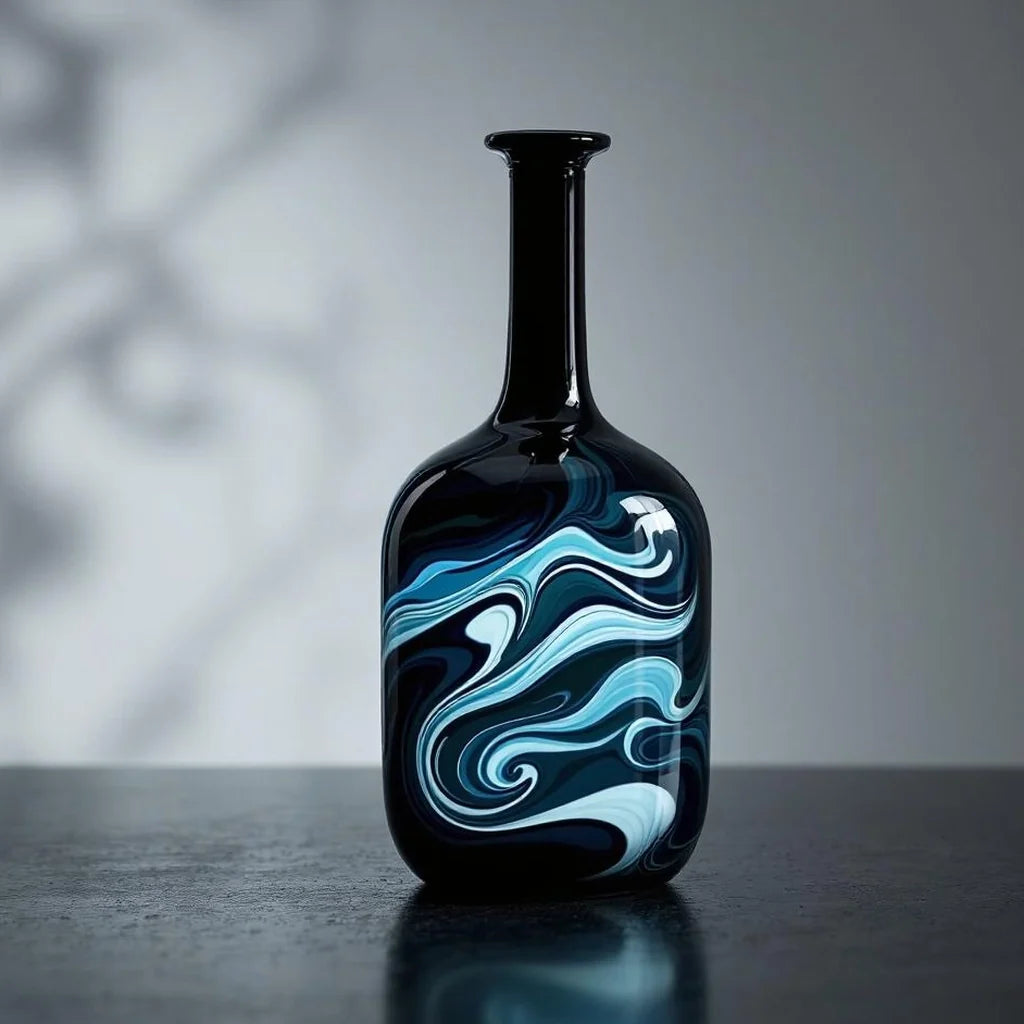 Art Glass Decorative Bottle with Swirl Pattern
