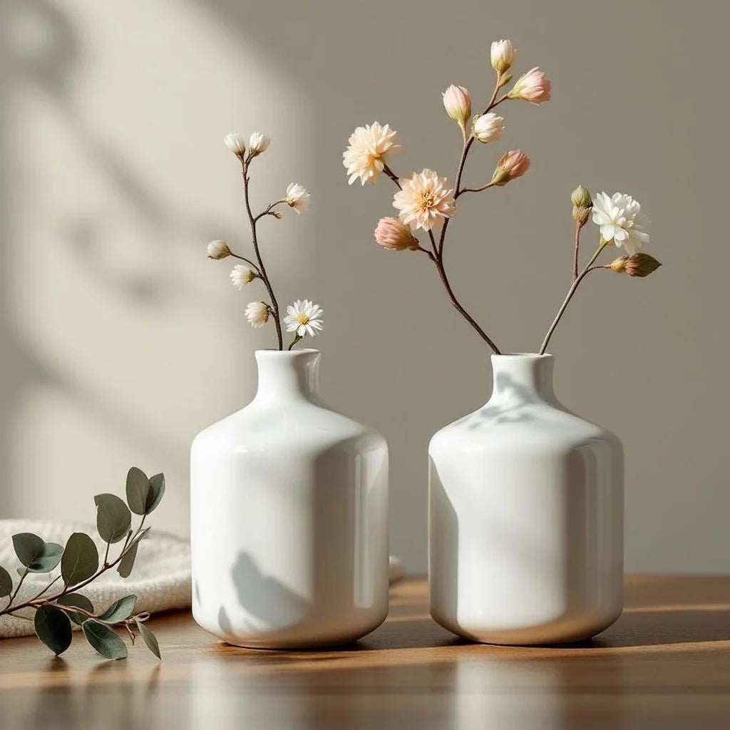 Ceramic Bud Vase Duo in Warm White