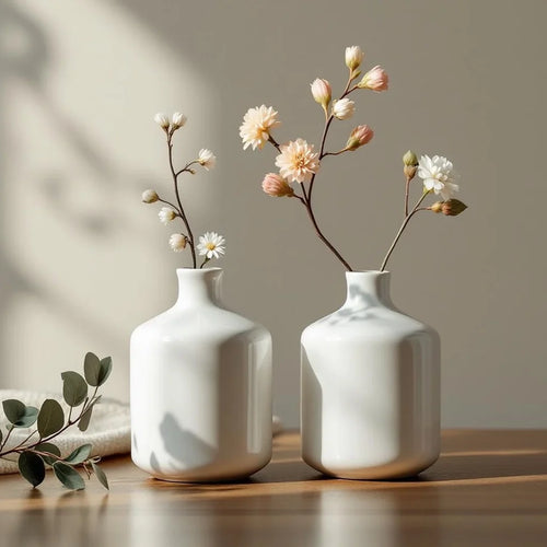 Ceramic Bud Vase Duo in Warm White