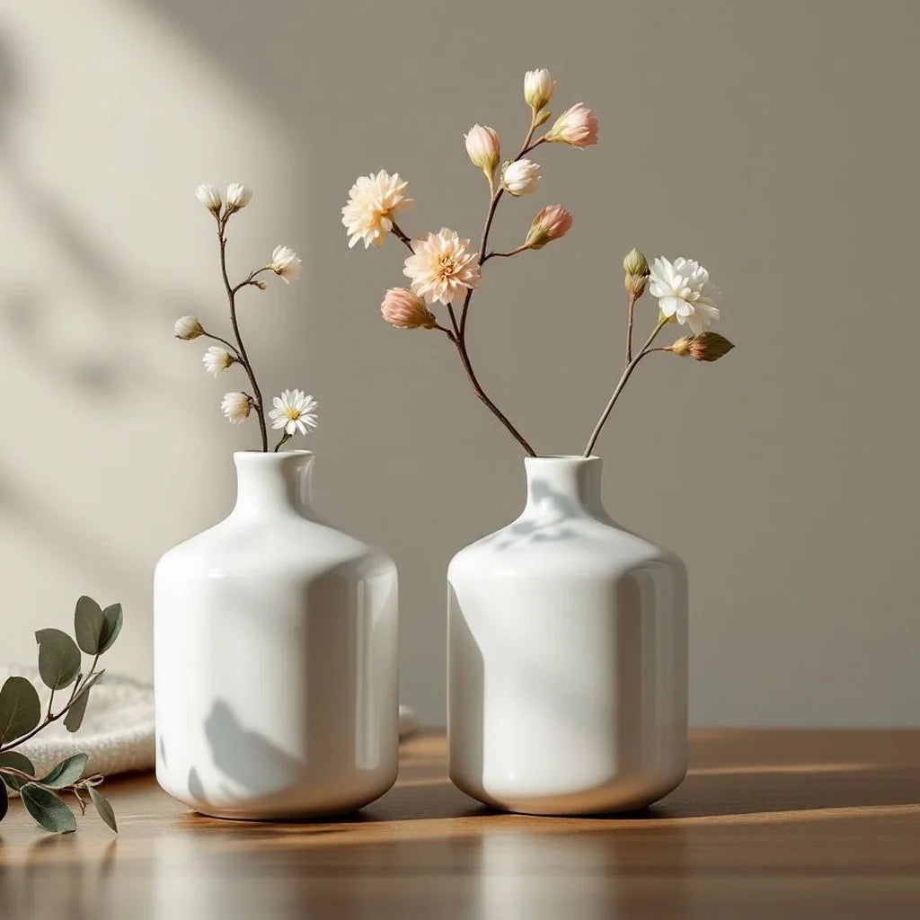 Ceramic Bud Vase Duo in Warm White