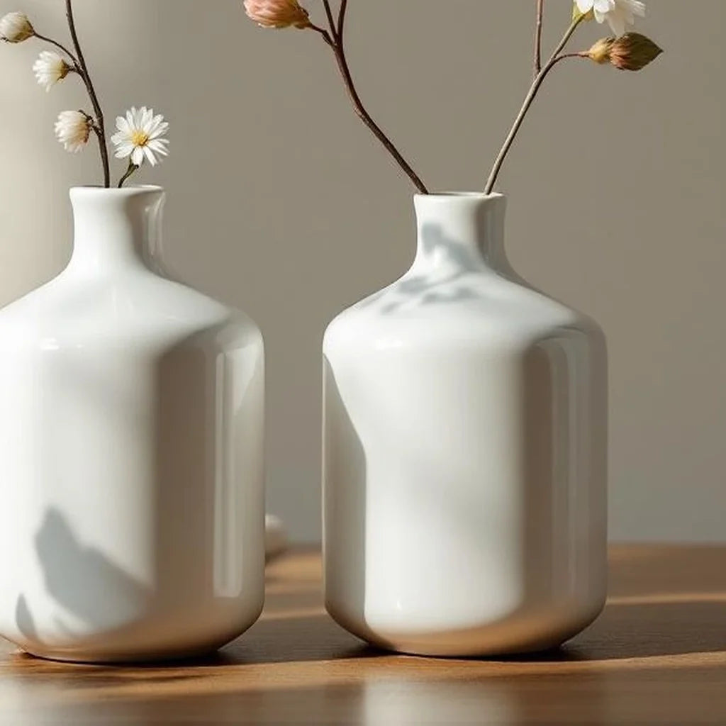 Ceramic Bud Vase Duo in Warm White