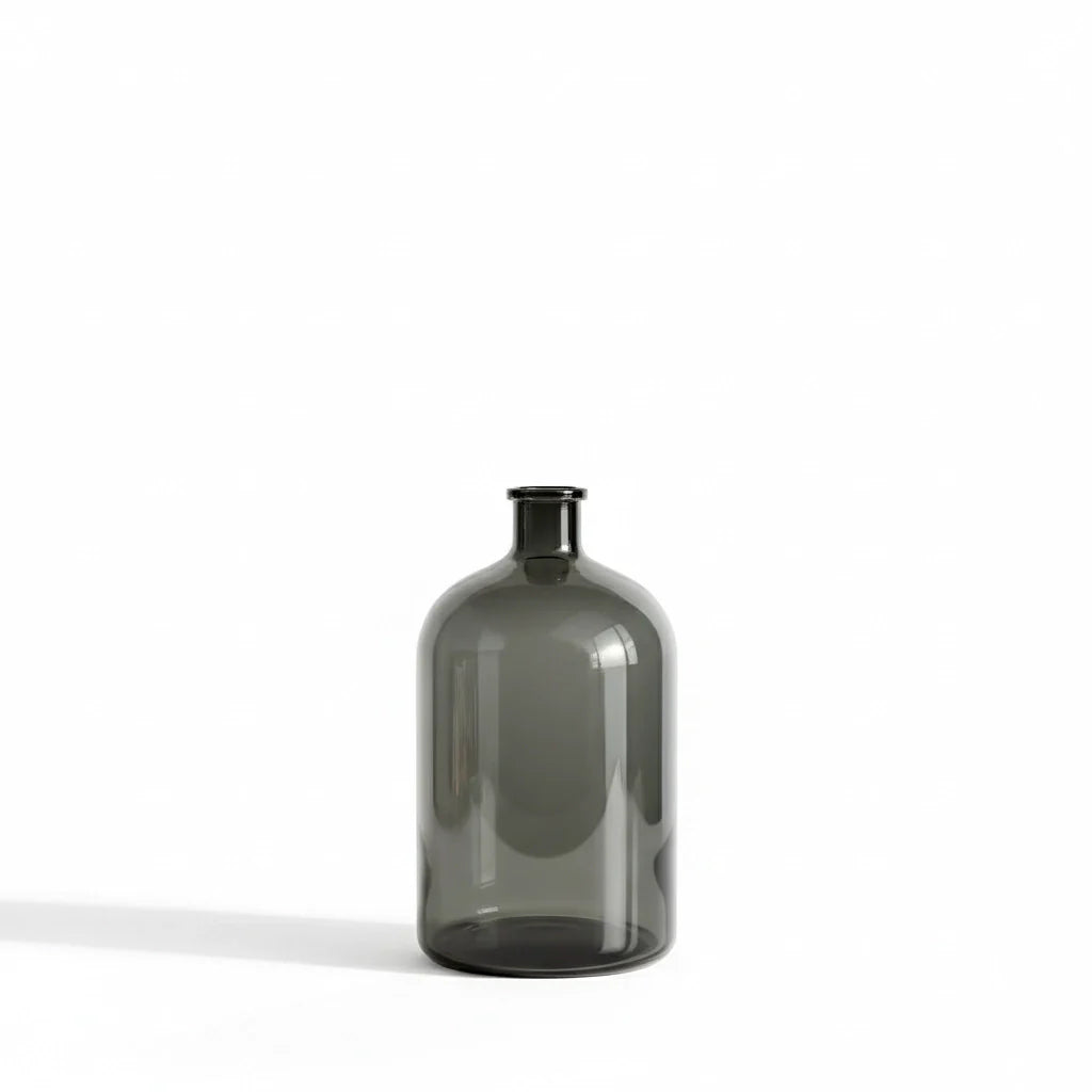 Decorative Glass Bottle Vase in Smoke Gray