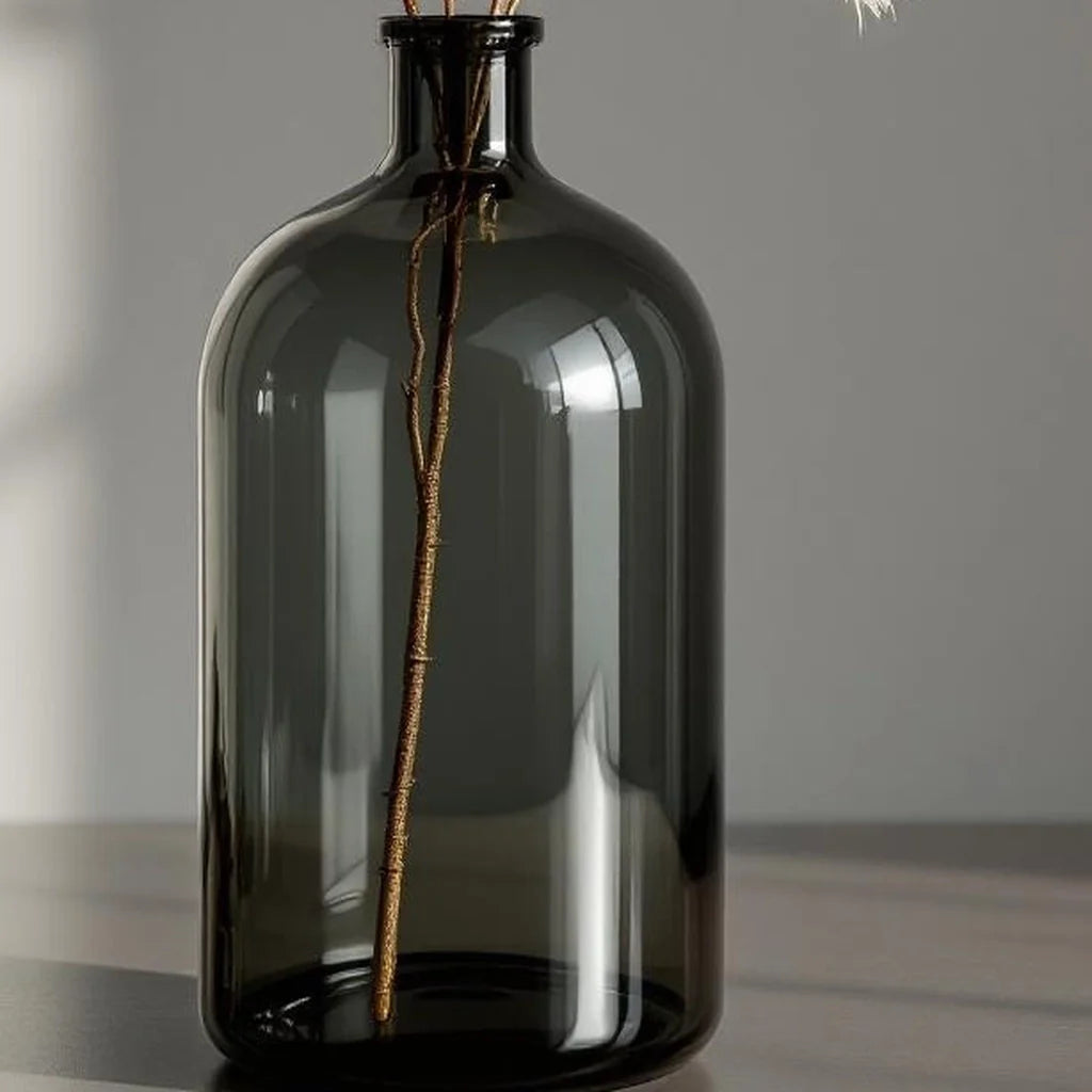 Decorative Glass Bottle Vase in Smoke Gray