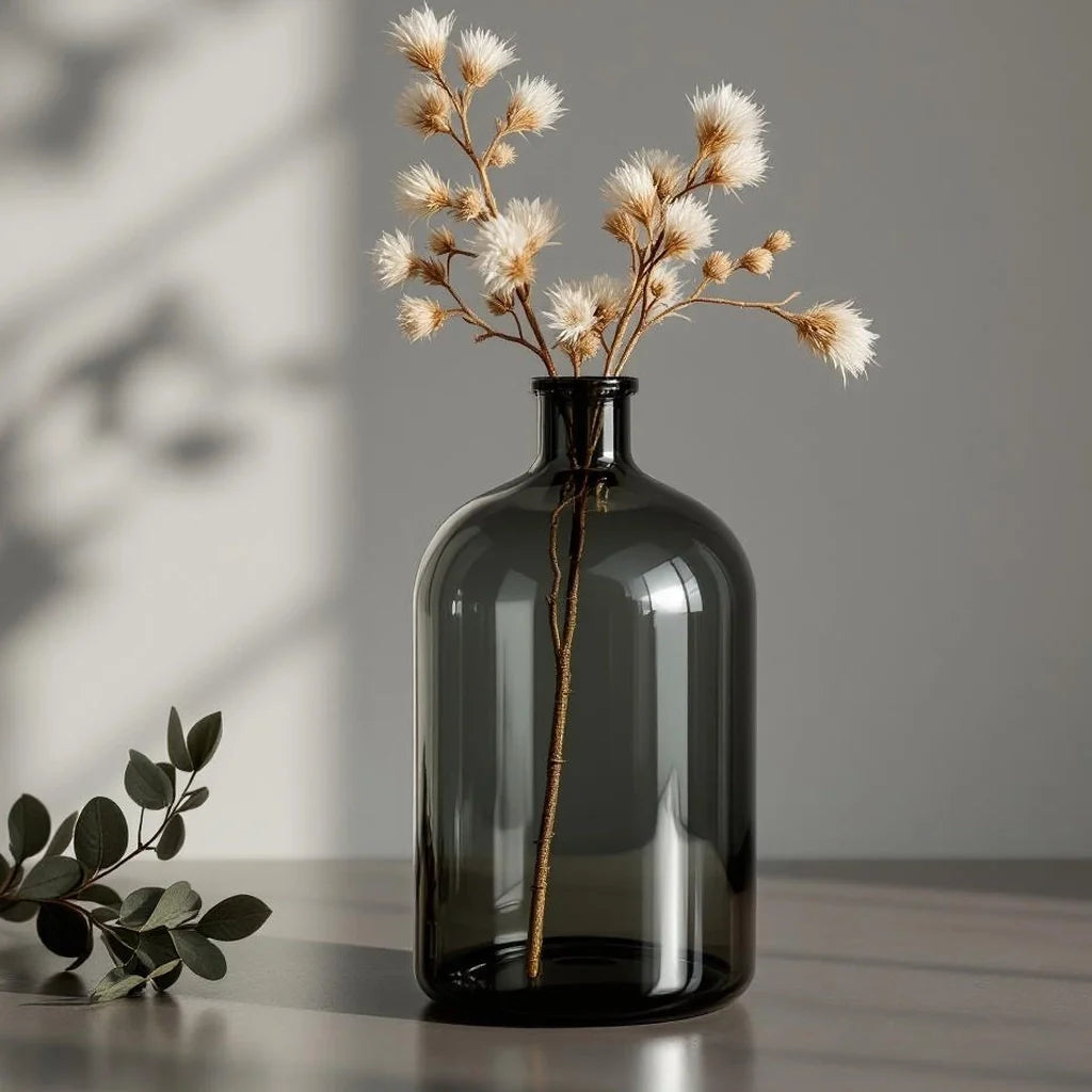 Decorative Glass Bottle Vase in Smoke Gray