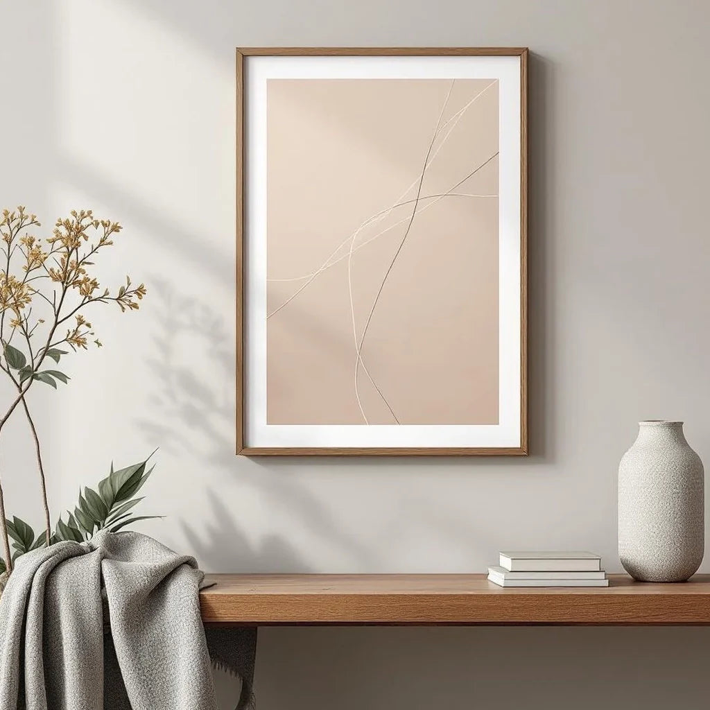 Framed Abstract Line Print in Warm Neutrals