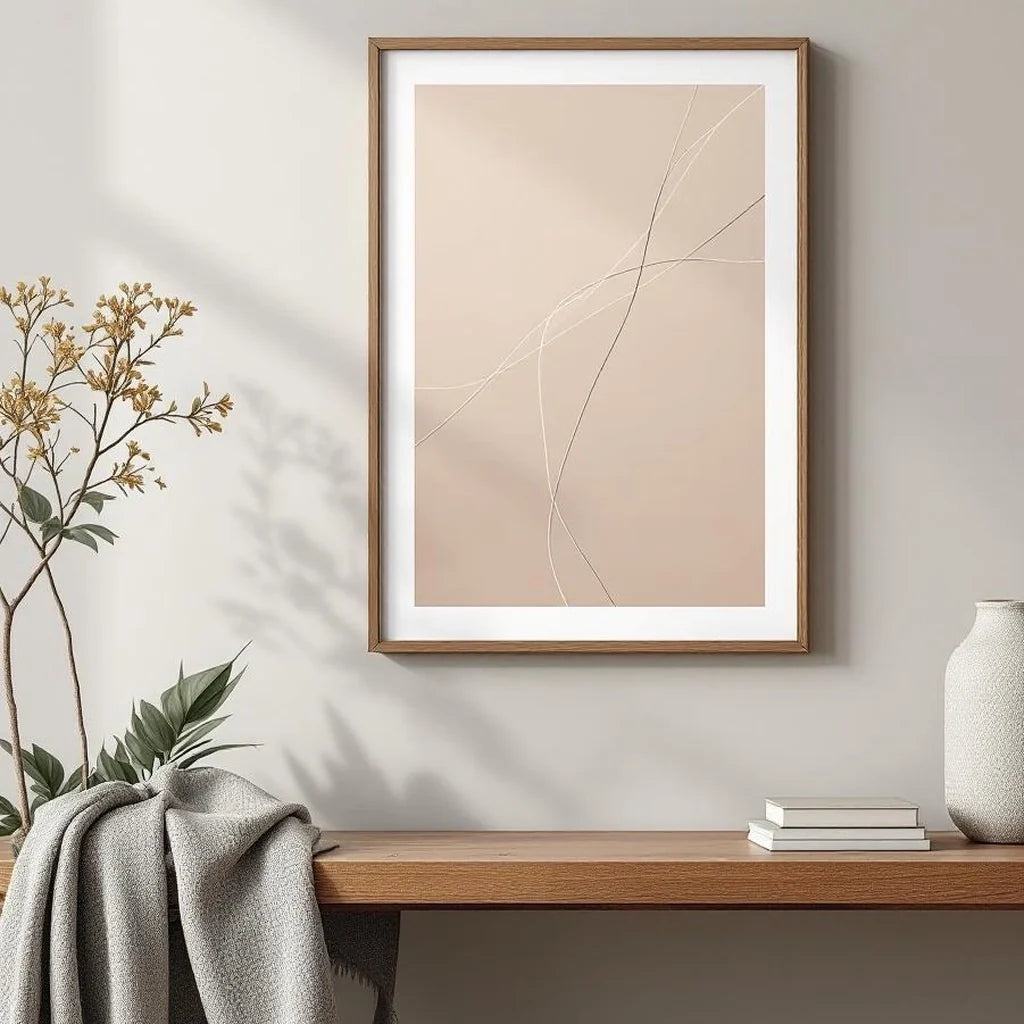 Framed Abstract Line Print in Warm Neutrals