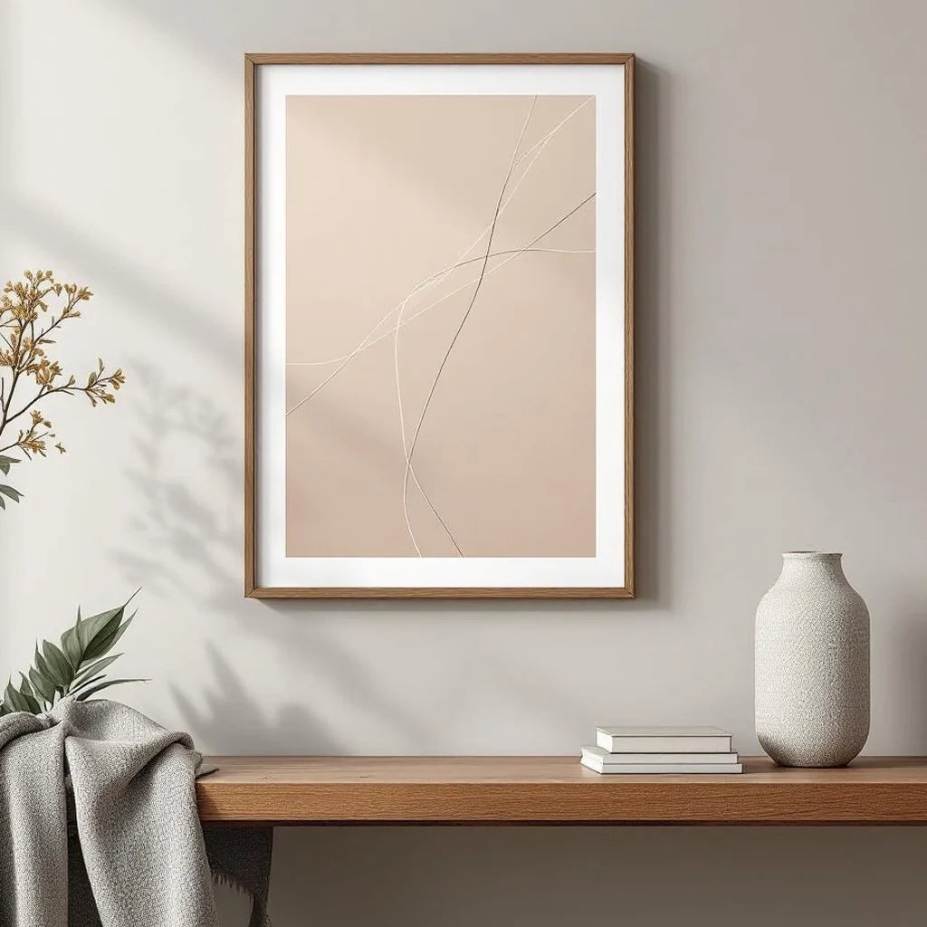 Framed Abstract Line Print in Warm Neutrals