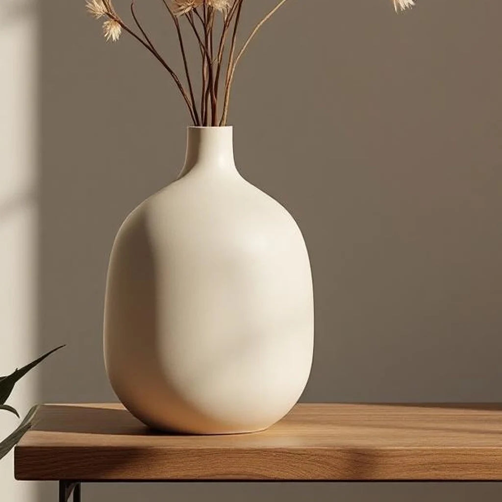 Large Sculptural Stoneware Vase in Matte Sand