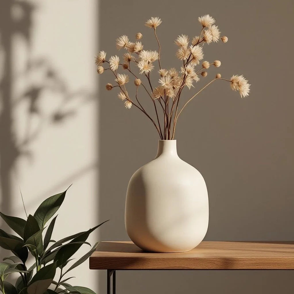 Large Sculptural Stoneware Vase in Matte Sand
