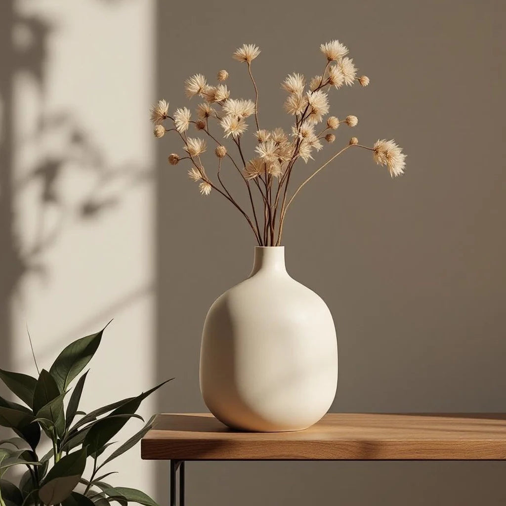 Large Sculptural Stoneware Vase in Matte Sand