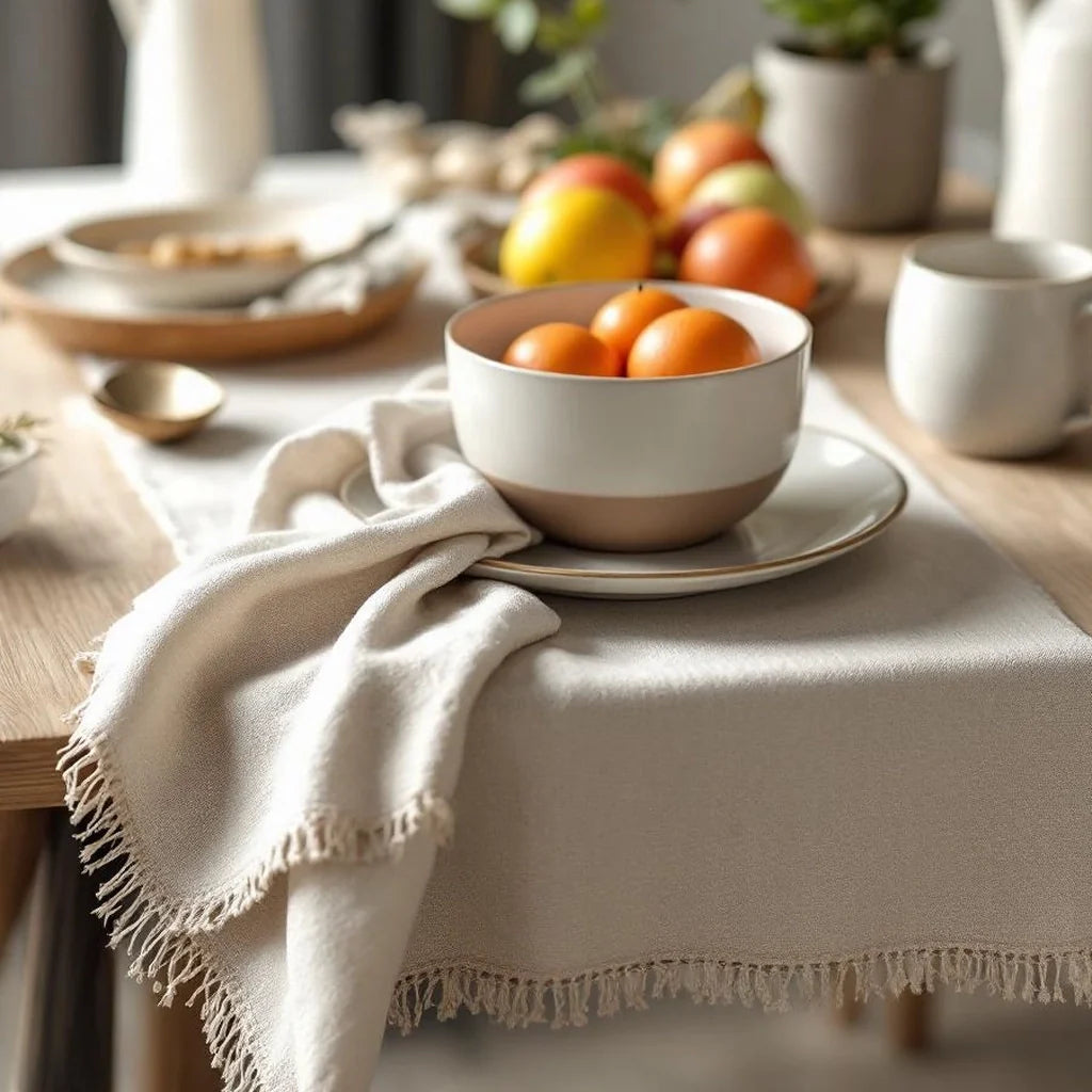 Linen Blend Table Runner in Natural Beige