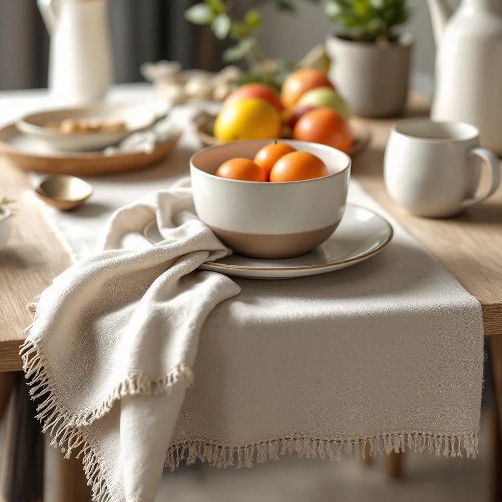 Linen Blend Table Runner in Natural Beige