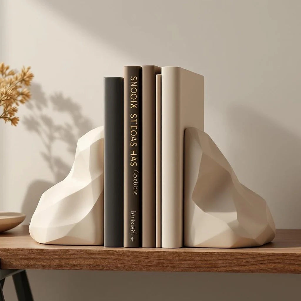 Minimal Resin Bookends in Sand Tone