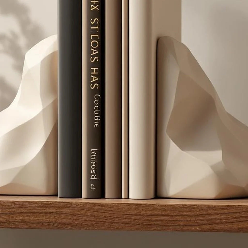 Minimal Resin Bookends in Sand Tone