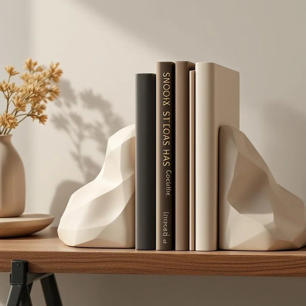 Minimal Resin Bookends in Sand Tone