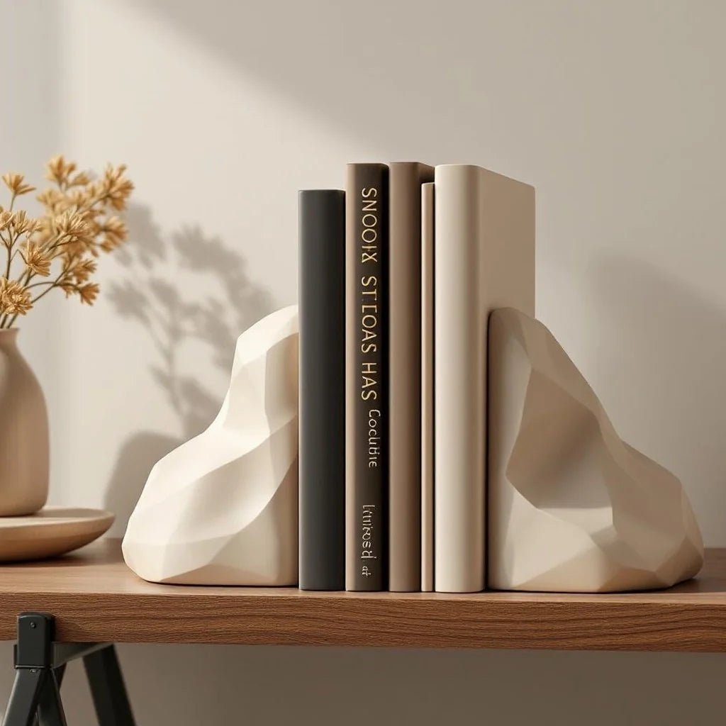 Minimal Resin Bookends in Sand Tone
