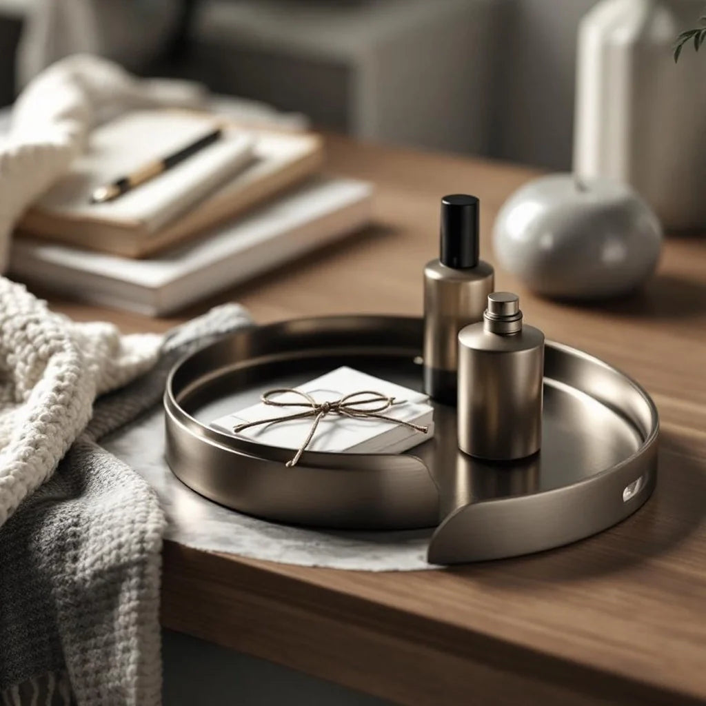 Minimalist Decorative Tray in Brushed Metal