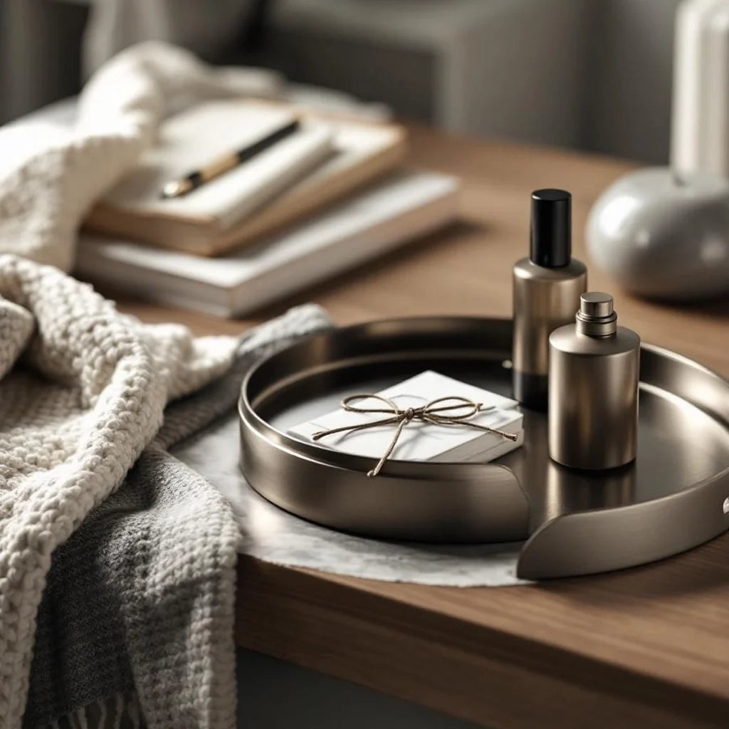 Minimalist Decorative Tray in Brushed Metal