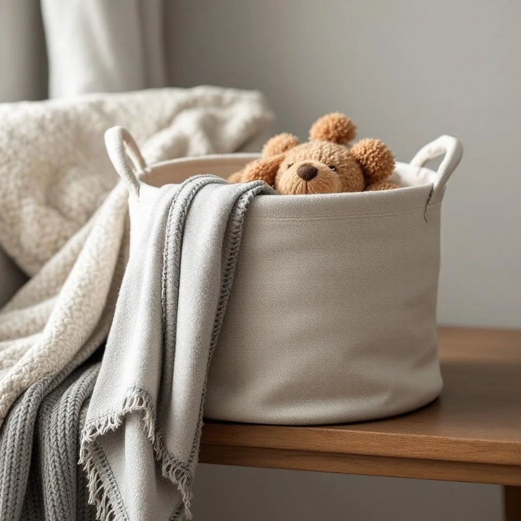 Neutral Fabric Storage Basket with Handles