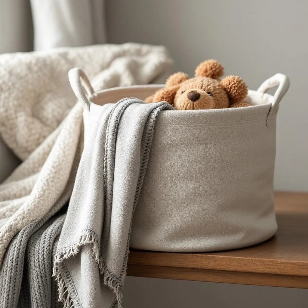 Neutral Fabric Storage Basket with Handles