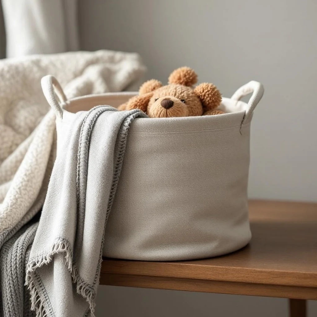 Neutral Fabric Storage Basket with Handles